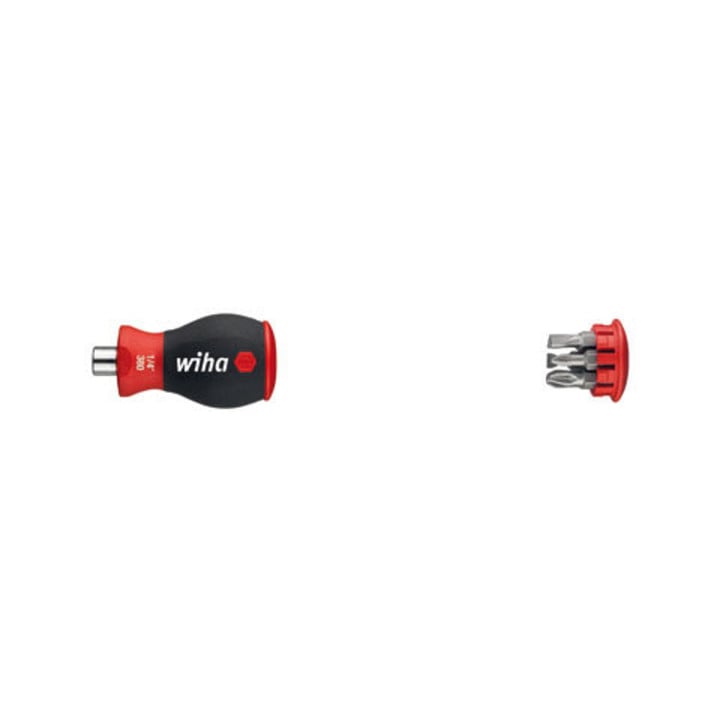 Wiha schroevendraaier met bitmagazijn magnetische sleuf, Pozidriv met 6 bits, stubby, 1/4" in blisterverpakking