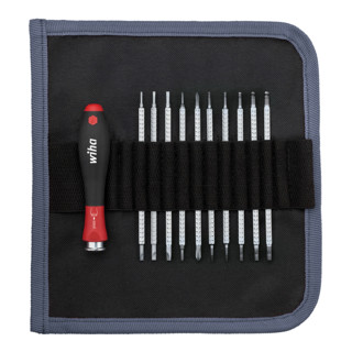 Wiha schroevendraaiers met verwisselbare klingen set SYSTEM 4 gemengde inbus 1,3 1,5 2 2,5 3 4 sleuf 1,5 2,0 2,5 PH000 PH0 11 dlg.