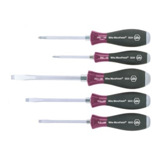 Wiha schroevendraaierset MicroFinish® sleuf, kruiskop met doorlopende zeskantige kling en massief stalen kap 5 dlg.