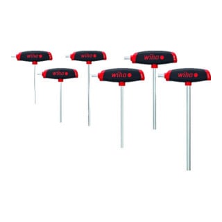Wiha Set de clés à ergot avec poignée transversale 6 pcs I ComfortGrip hexagonal à embout latéral I Jeu 2,5 - 8,0 mm I Jeu de clés à ergot avec manche en T (45620)