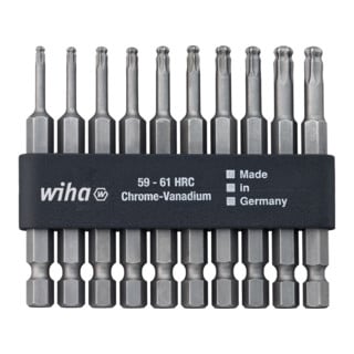 Wiha Set di bit Professional 70mm TX testa sferica 10pz. 1/4" in striscia di bit