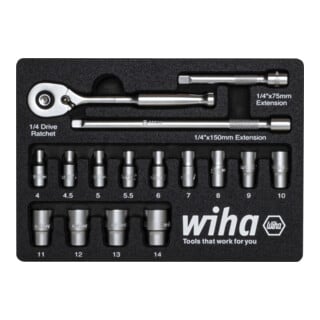 Wiha Set di chiavi a cricchetto 1/4" 17pz. incl. inserto in schiuma (44683)