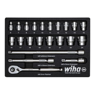 Wiha Set di chiavi a cricchetto 3/8" 23pz. incl. inserto in schiuma (44708)