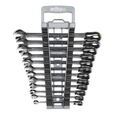 Wiha Set di chiavi a cricchetto e chiavi fisse a forchetta 13pz. reversibili incl. supporto (44661)