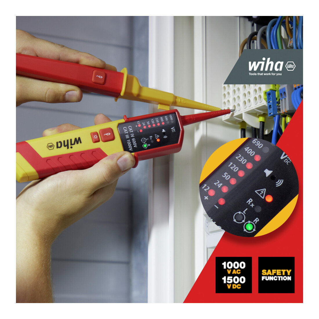 Wiha Spannungs- und Durchgangsprüfer 12 - 1.000 V AC, CAT IV inkl. 2x AAA-Batterien