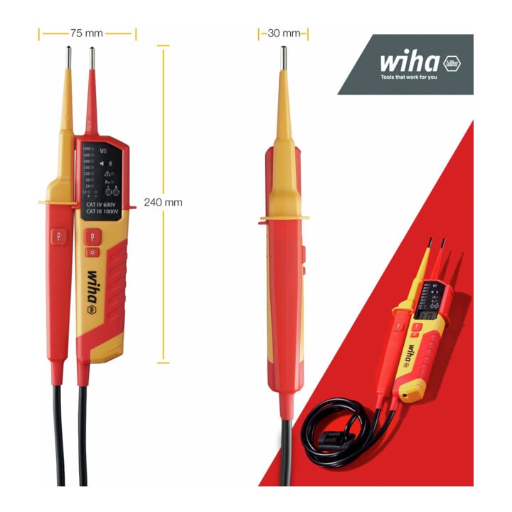 Wiha Spannungs- und Durchgangsprüfer 12 - 1.000 V AC, CAT IV inkl. 2x AAA-Batterien