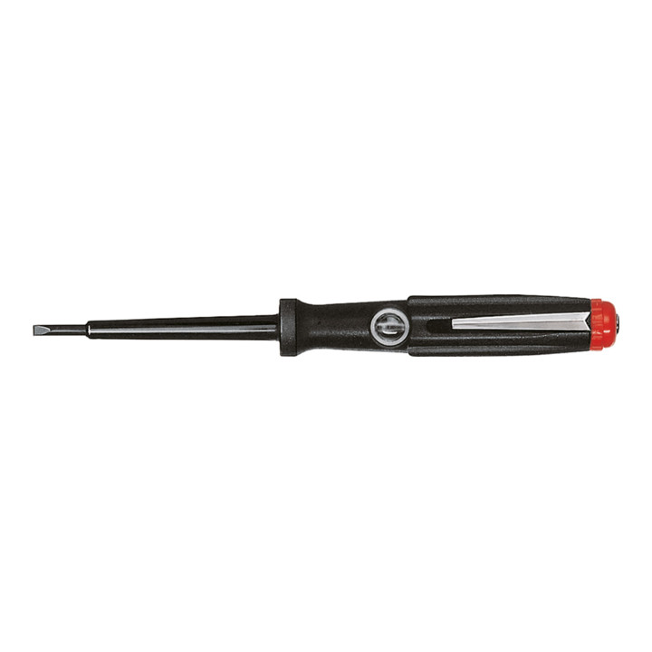 Wiha Spannungsprüfer 150-250 Volt Schlitz schwarz, mit Ansteckclip in Blister 3,0 mm x 60 mm