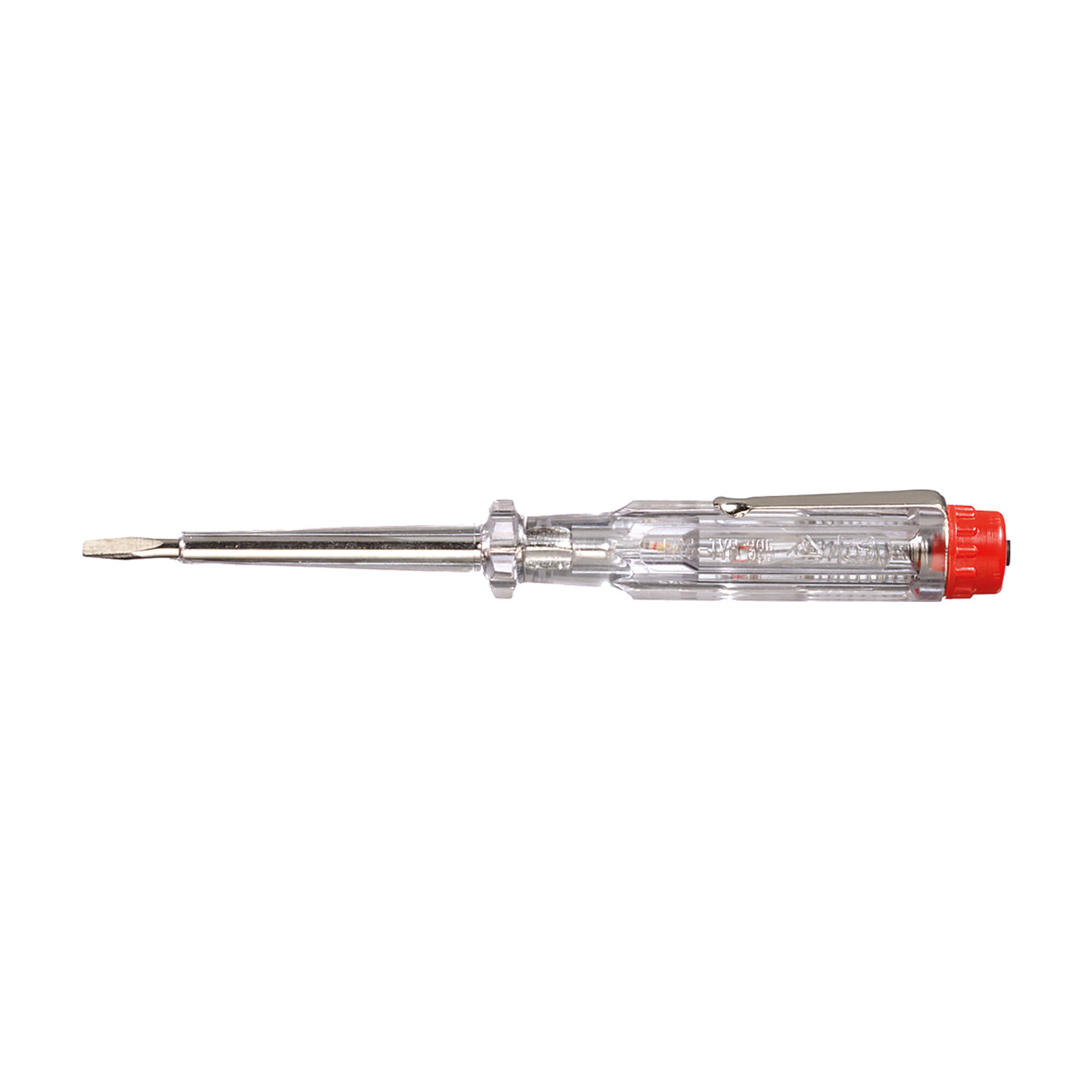 Wiha Spannungsprüfer 220-250 Volt Schlitz transparent, mit Ansteckclip in Blister 3,0 mm x 60 mm