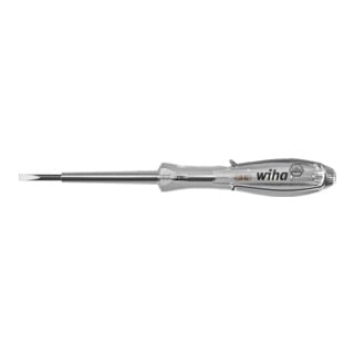 Wiha Spannungsprüfer SoftFinish® einpolig, 110 - 250 Volt Schlitz transparent, mit Ansteckclip 3 mm