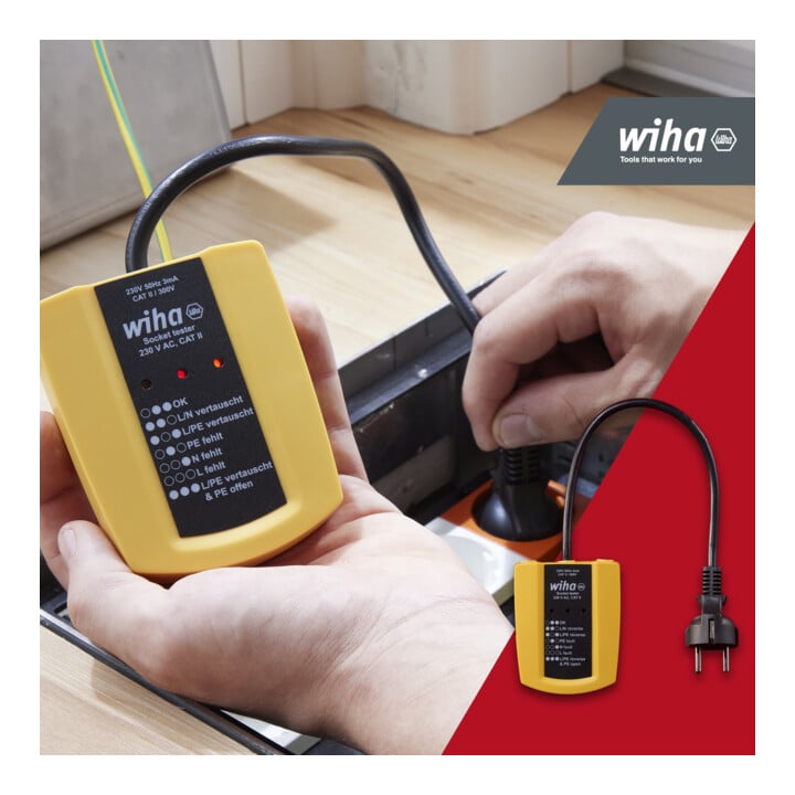 Wiha Steckdosentester 230 V AC, CAT II inkl. 2x AAA-Batterien