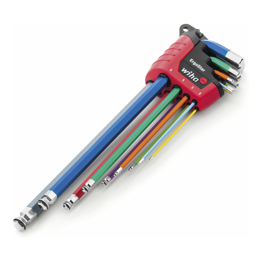 Wiha Steeksleutelset in ErgoStar houder zeskant kogelkop MagicRing 9 dlg. lichtgevend gekleurd in blisterverpakking (43850)