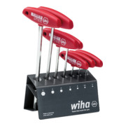 Wiha Stiftschlüssel mit Quergriff Set Sechskant 7-teilig I inkl. Werkbankständer I glanzvernickelt I Stiftschlüsselsatz mit T-Griff (00953)