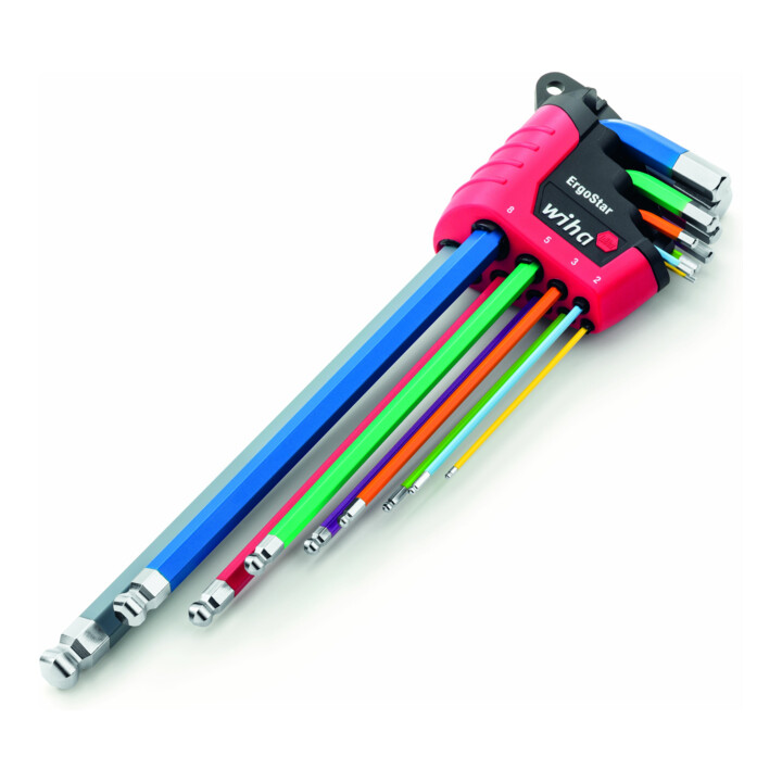 Wiha Stiftschlüssel Set 9-tlg. im ErgoStar Halter I 1,5 mm - 10 mm I Sechskant-Kugelkopf I farbig leuchtend I Winkelschlüsselsatz (43849)