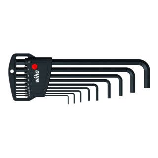 Wiha Stiftschlüssel Set im Classic Halter Sechskant 9-tlg. schwarzoxidiert, Länge Stiftschlüssel 91, 101, 113, 128, 142, 163, 184, 206, 231