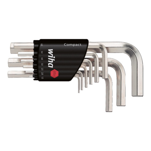 Wiha Stiftschlüssel Set im Compact Halter Sechskant 9-tlg. kurz, glanzvernickelt in Blister