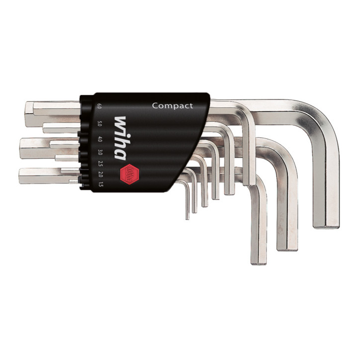 Wiha Stiftschlüssel Set im Compact Halter Sechskant 9-tlg. kurz, glanzvernickelt in Blister