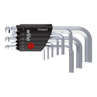 Wiha Stiftschlüssel Set im Compact Halter Sechskant-Kugelkopf 9-tlg. kurz, mattverchromt