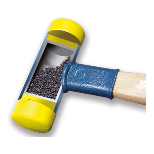 Wiha terugslagvrije hamer met zacht slagvlak, zeer hard, met hickory handvat, ronde slagkop 50 mm