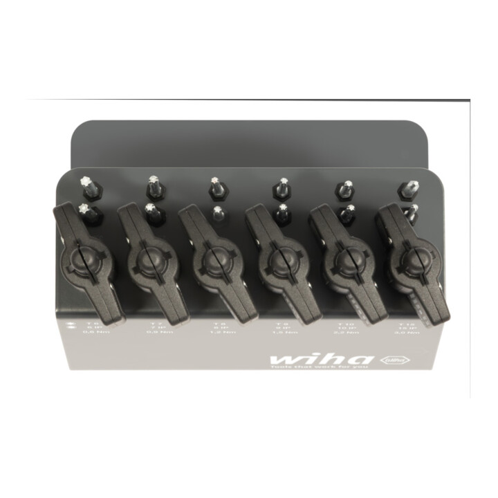Wiha Tournevis dynamométrique avec poignée à clé Set easyTorque Key TX, TXPlus® 19 pièces limiteur de couple préréglé sur support d’établi (47197)