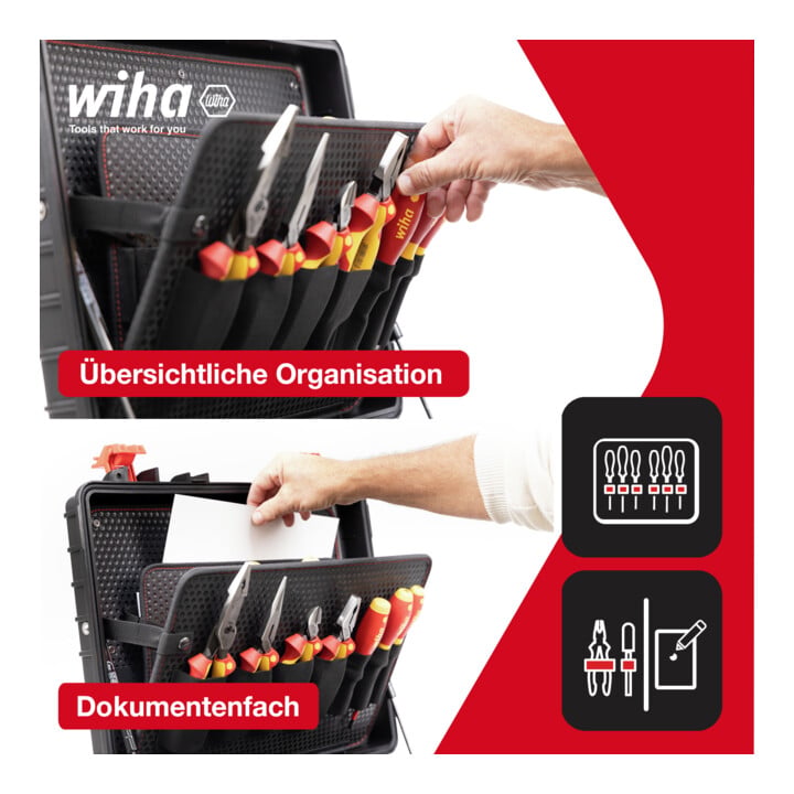 Wiha Werkzeugkoffer XL 2 electric 41-tlg., I Werkzeugkoffer gefüllt für Elektriker mit Tragegurt