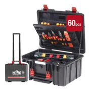 Wiha Werkzeugkoffer XL 2 Trolley electric 60-tlg., Werkzeugtrolley gefüllt für Elektriker mit Teleskophandgriff
