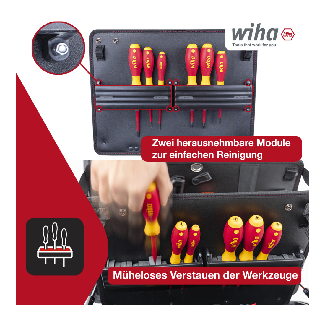 Wiha Werkzeugkoffer XL 2 Trolley electric 60-tlg., Werkzeugtrolley gefüllt für Elektriker mit Teleskophandgriff