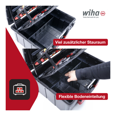 Wiha Werkzeugkoffer XL 2 Trolley electric 60-tlg., Werkzeugtrolley gefüllt für Elektriker mit Teleskophandgriff