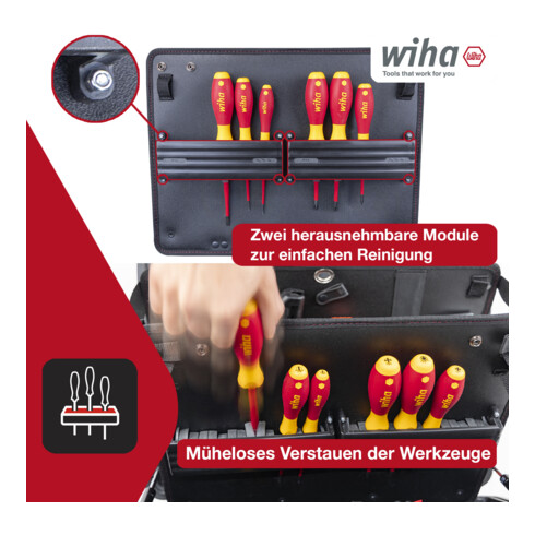 Wiha Werkzeugkoffer XL 2 Trolley electric 60-tlg., Werkzeugtrolley gefüllt für Elektriker mit Teleskophandgriff