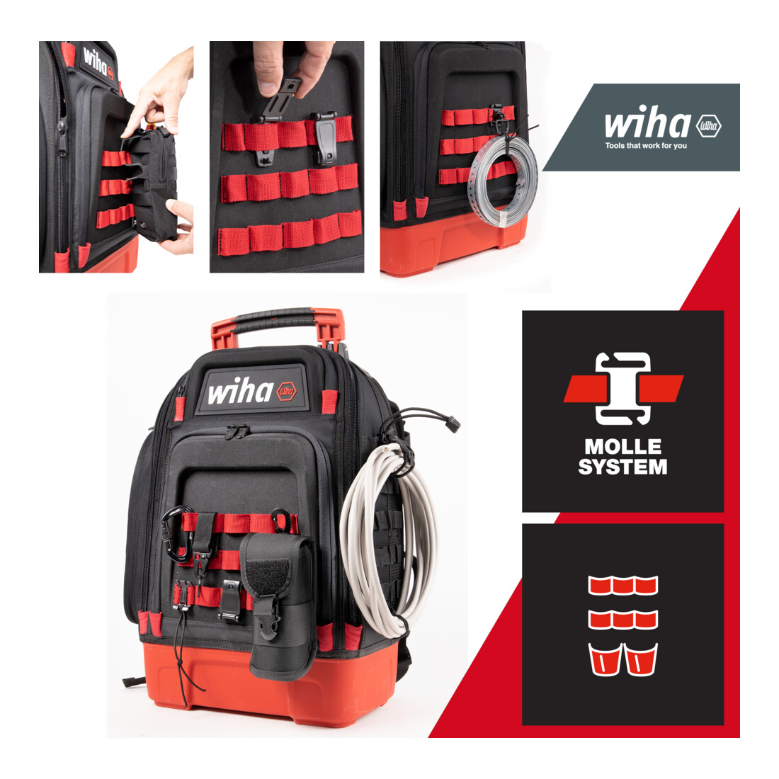 Wiha Zaino porta attrezzi da meccanico, 43pz., con attrezzatura meccanica di base, con scomparto per laptop, tasche per accessori (45529)