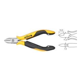 Wiha zijkniptang Professional ESD breed, halfronde kop met afschuining 115 mm