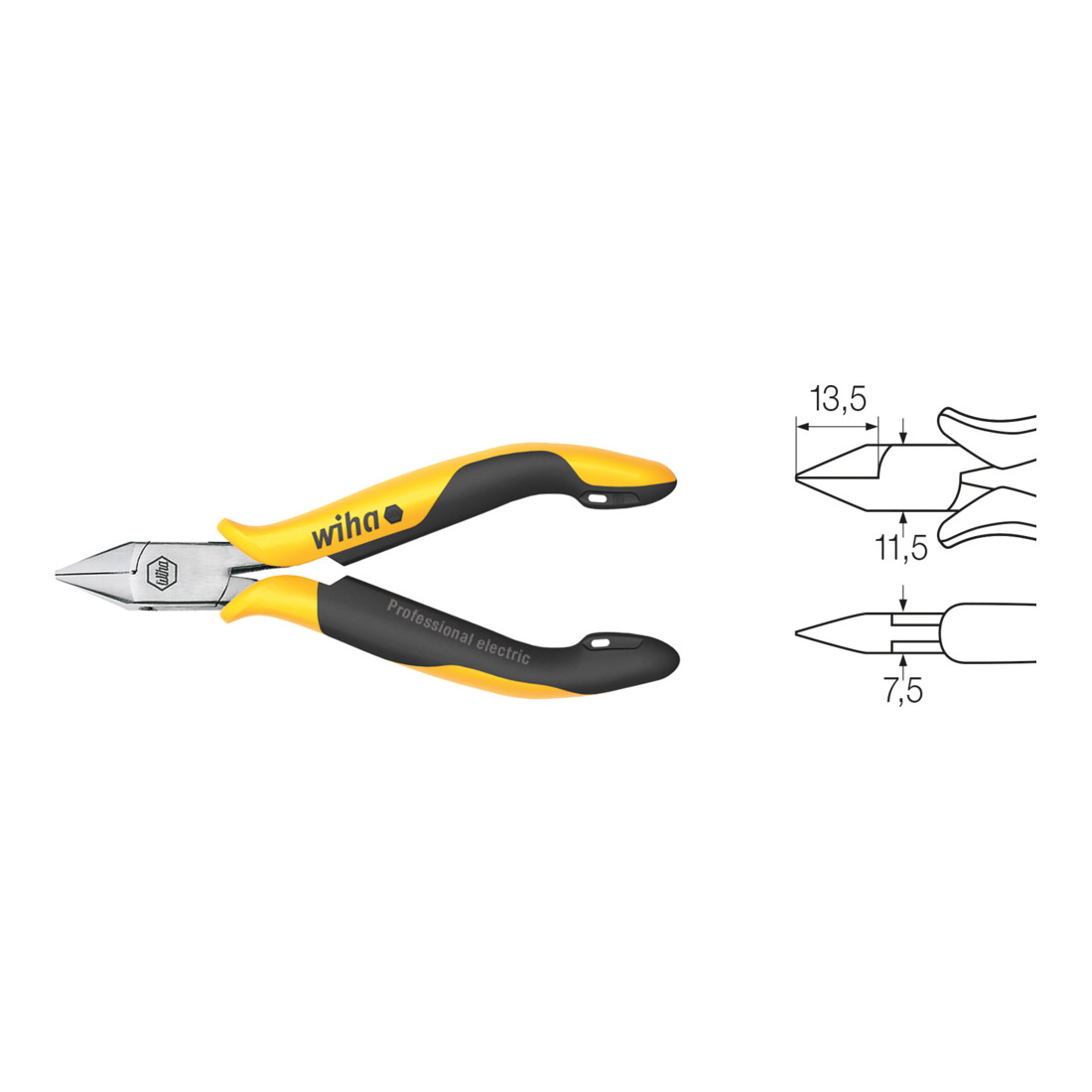 Wiha zijkniptang Professional ESD breed, spitse kop en draadbevestigingsveer met kleine schuine kant 115 mm in blisterverpakking