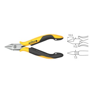 Wiha zijkniptang Professional ESD breed, spitse kop met afschuining 115 mm