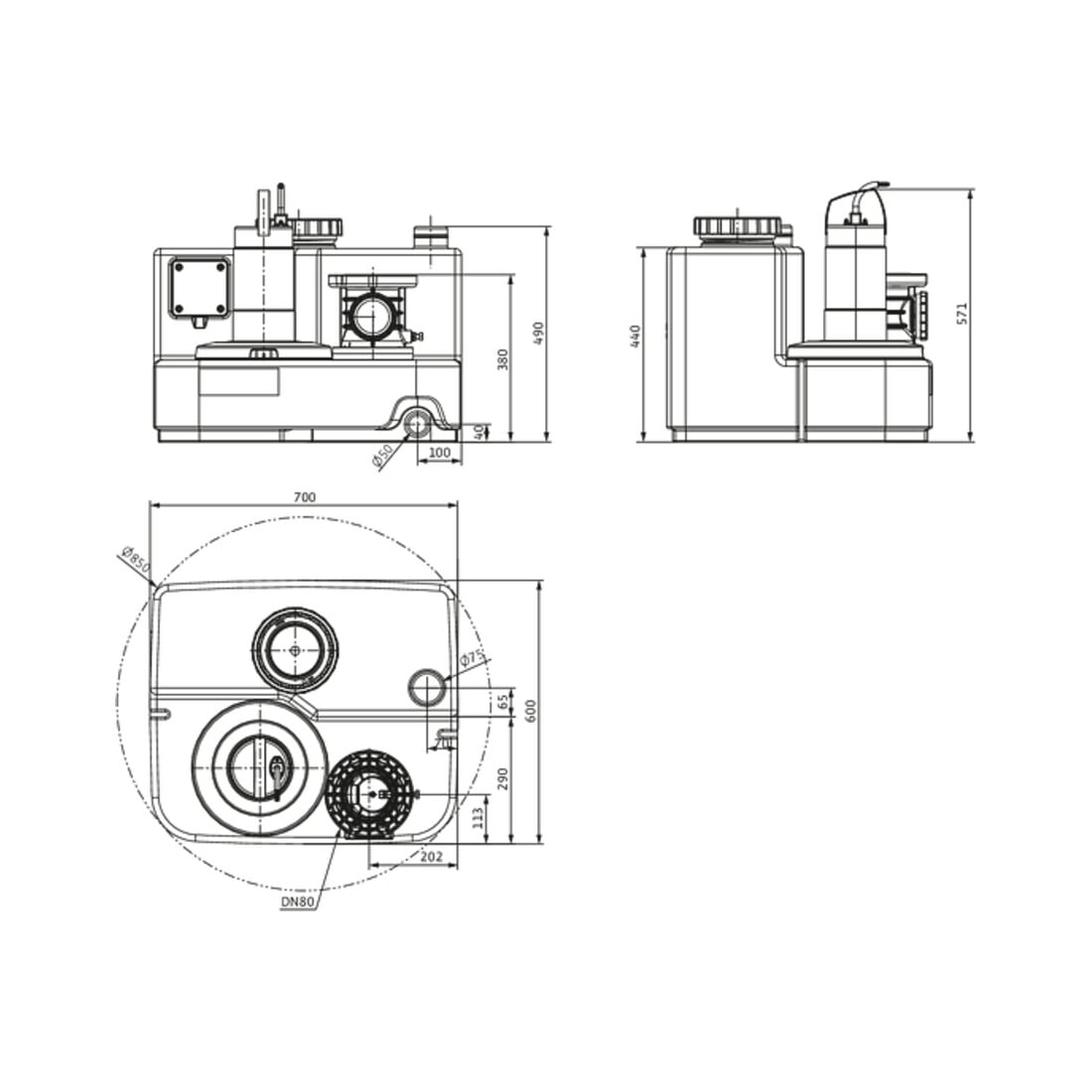 Wilo Hebeanlage DrainLift SANI -M. 16/M523/1-EF, S3 - 10 %, 230 V, 50 Hz