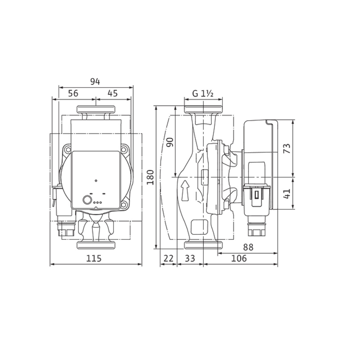 Wilo Nassläufer-HE-Pumpe Atmos PICO plus 25/1-8, 230 V, 50/60 Hz, G 1 1/2