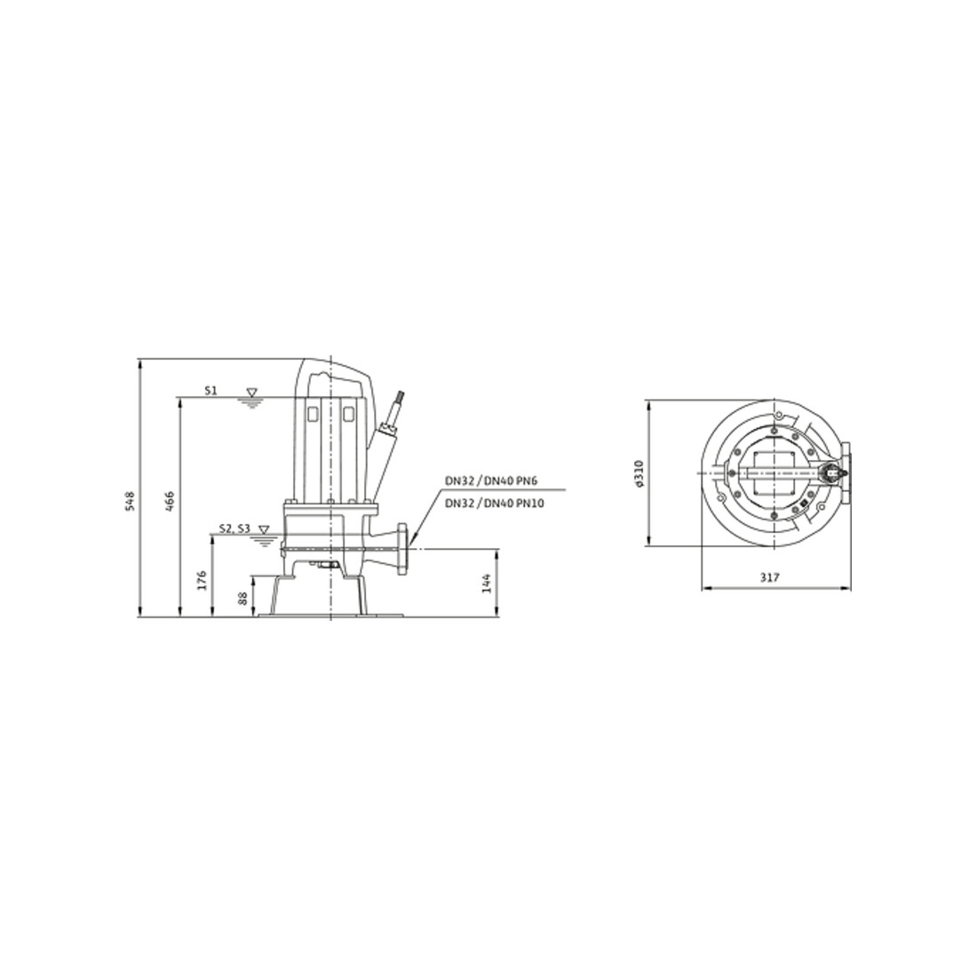 Wilo Pompe à découper Rexa PRO-S03-123A/21T015X540/O-20M, 1,5 kW, 400 V