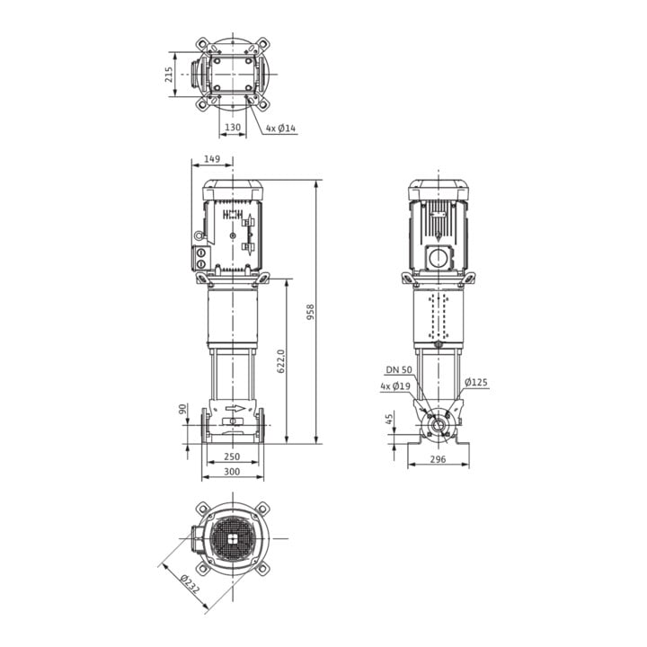 Wilo Pompe haute pression Helix V 1605 4 kW PN 25 DN 50 avec cartouche d’étanchéité