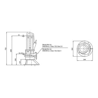Wilo Pompe immergée pour eaux usées Rexa PRO-C06-344A/21T025X540/O, 2,5 kW, DN65/80