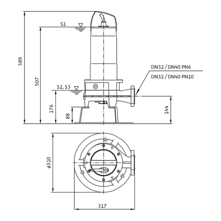 Wilo Pompe submersible d'eaux usées Rexa FIT -S03- 123A/21M015-523/A, 1,5 kW, 230 V, m Schn