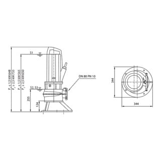 Wilo Pompe submersible d’eaux usées Rexa PRO-C08- 415A/21T025X540/O, DN80, 2,5 kW, 400 V