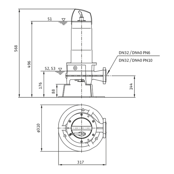Wilo Pompe submersible eaux usées Rexa FIT -S03- 112A/21T011-540/O, 1,1 W, 400 V, avec câble