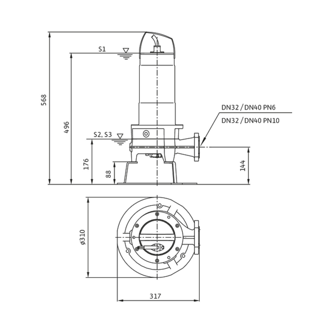 Wilo Pompe submersible eaux usées Rexa FIT -S03- 112A/21T011-540/O, 1,1 W, 400 V, avec câble