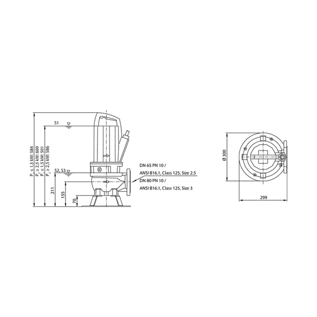 Wilo Pompe submersible eaux usées Rexa PRO-V06- 212A/21T011X540/O, 1,1 kW, 400V, DN65/80