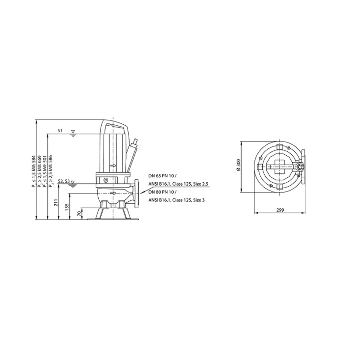 Wilo Pompe submersible eaux usées Rexa PRO-V06-216A/21T025X540/O, 2,5 kW, 400V, DN65/80