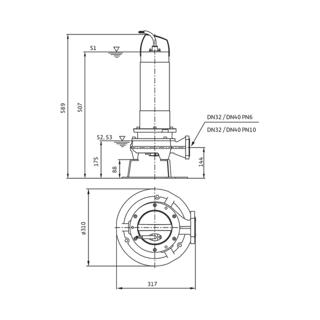 Wilo Pompe submersible pour eaux usées Rexa FIT -S03- 224A/21T025-540/O, 2,5 kW, 400 V, m Schn
