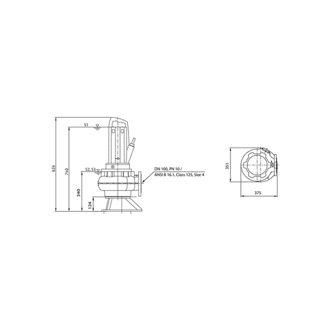 Wilo Pompe submersible pour eaux usées Rexa PRO-C10- 512A/40M011X523/O, 1,1 kW, 230 V, DN100