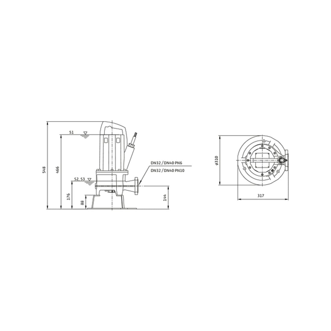 Wilo Schneidwerkpumpe Rexa PRO-S03- 112A/21T011X540/O-20M, 1,1 kW, 400 V
