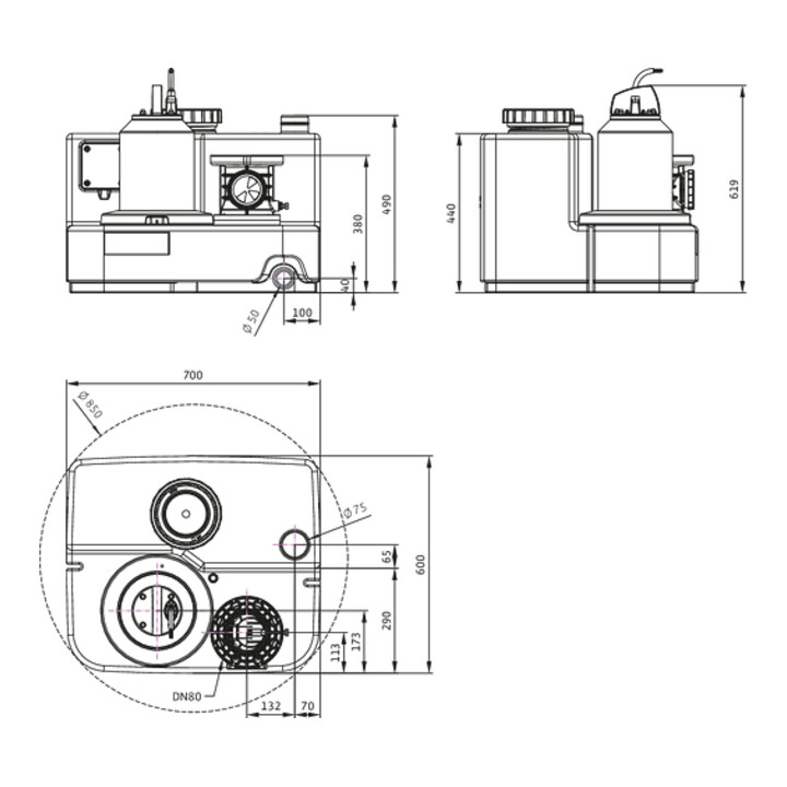 Wilo Station de relevage DrainLift SANI -M. 11/T540/4-CEE, S1, 400 V, 50 Hz