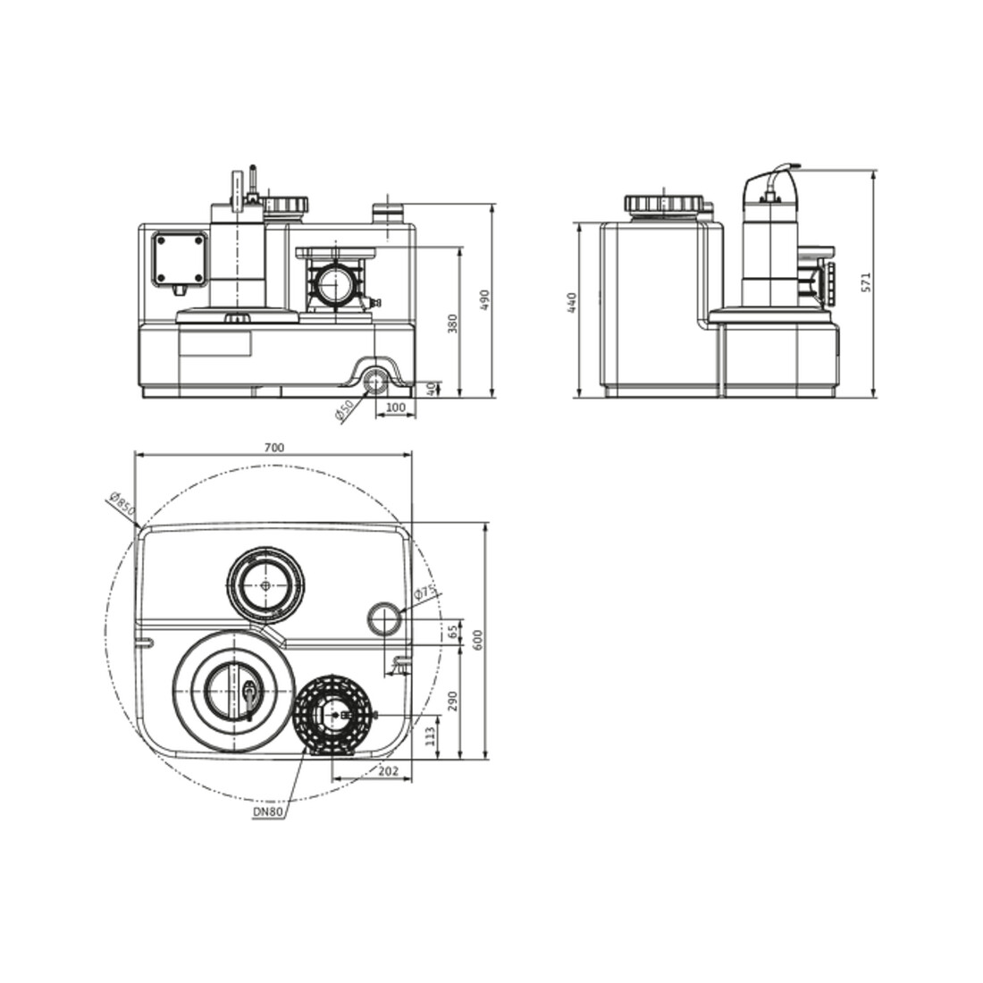 Wilo Station de relevage DrainLift SANI -M. 16/M523/1-EF, S3 - 10 %, 230 V, 50 Hz