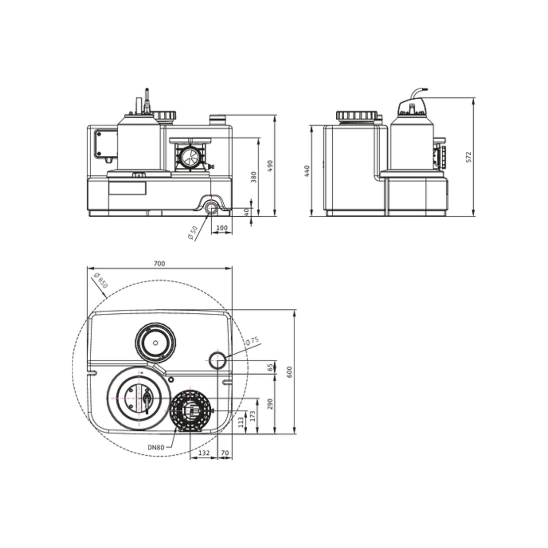Wilo Station de relevage DrainLift SANI -M. 21/T540/4C-CEE, S1, 400 V, 50 Hz