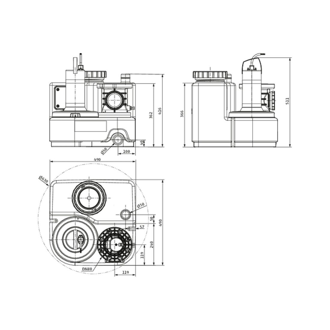 Wilo Station de relevage eaux usées DrainLift SANI-S. 11/ M523/3C-EF, CEE 7/7, 230 V